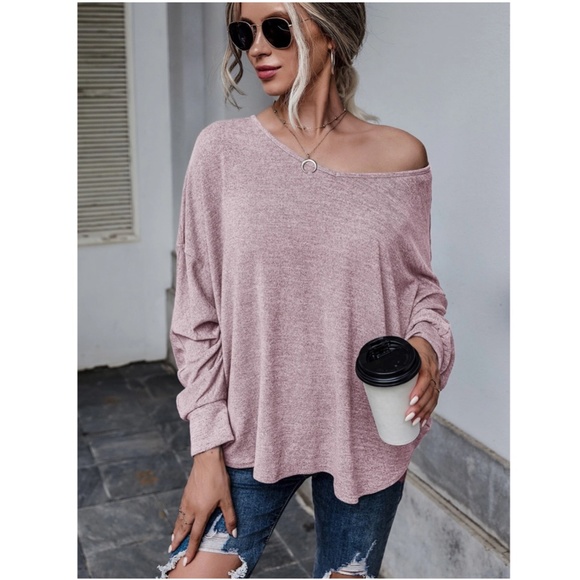 Pink Long Sleeve Tee Shirt V Cut Back Tie Back Long Sleeve Oversized - Picture 4 of 8
